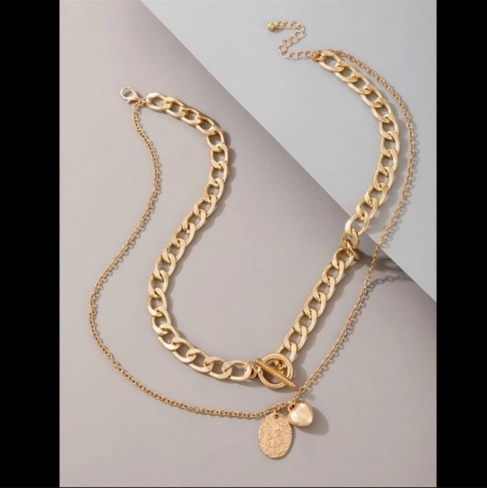 💥 Gold Layered Chunky Chain Heart Pendant Necklace✨️ - Picture 5 of 12